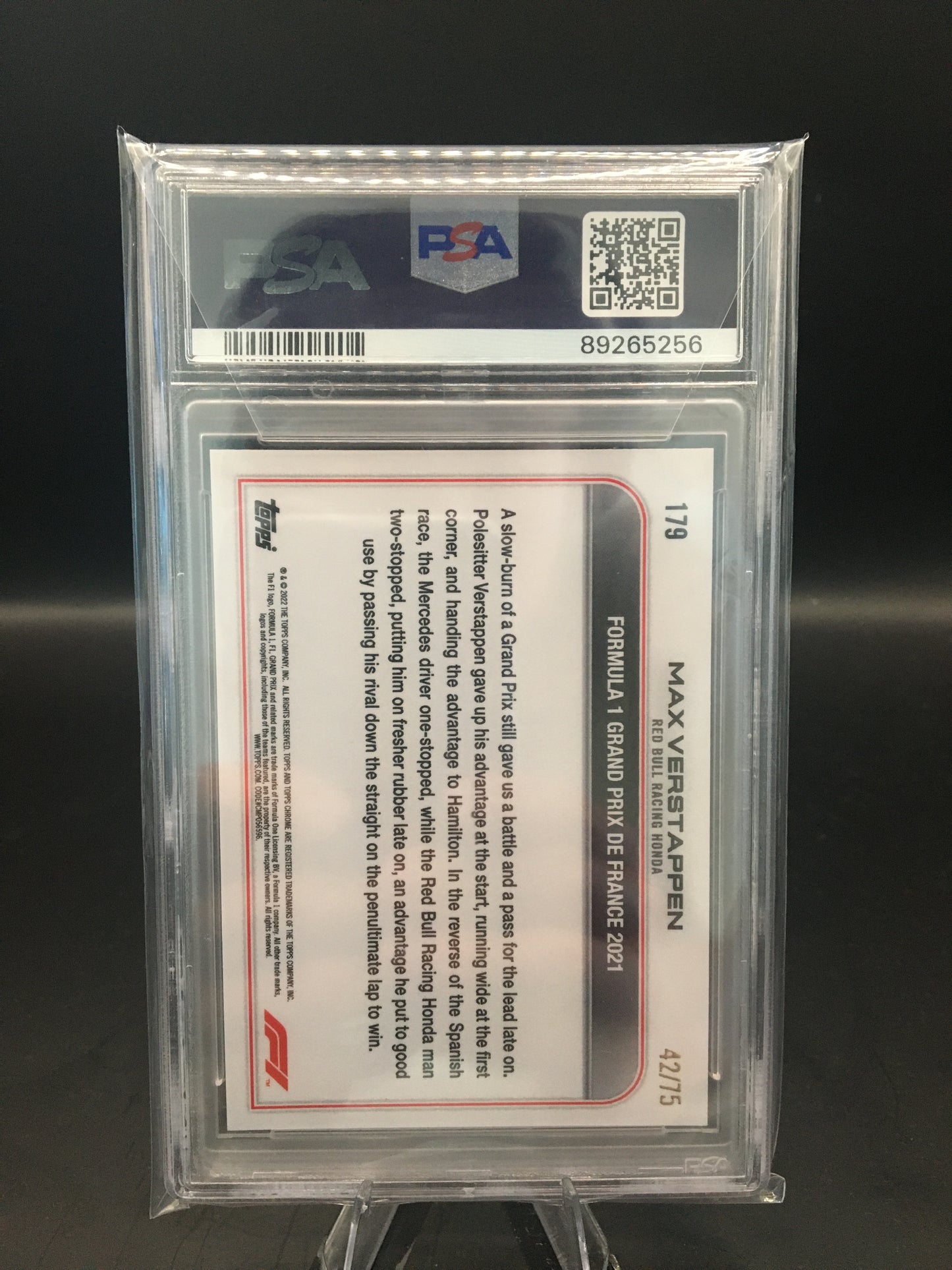 2022 TOPPS CHROME F1 #179 MAX VERSTAPPEN PINK RAYWAVE REFRACTOR #42/75 PSA 10