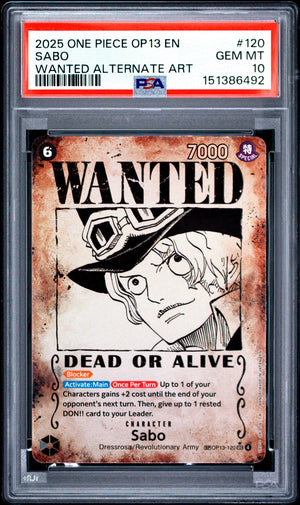 Sabo - Wanted Alternate Art - PSA 10 - OP13-120