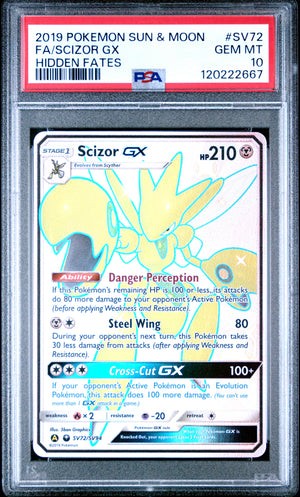 Scizor GX Full Art PSA 10 - 2019 Pokemon Sun & Moon Hidden Fates #SV72