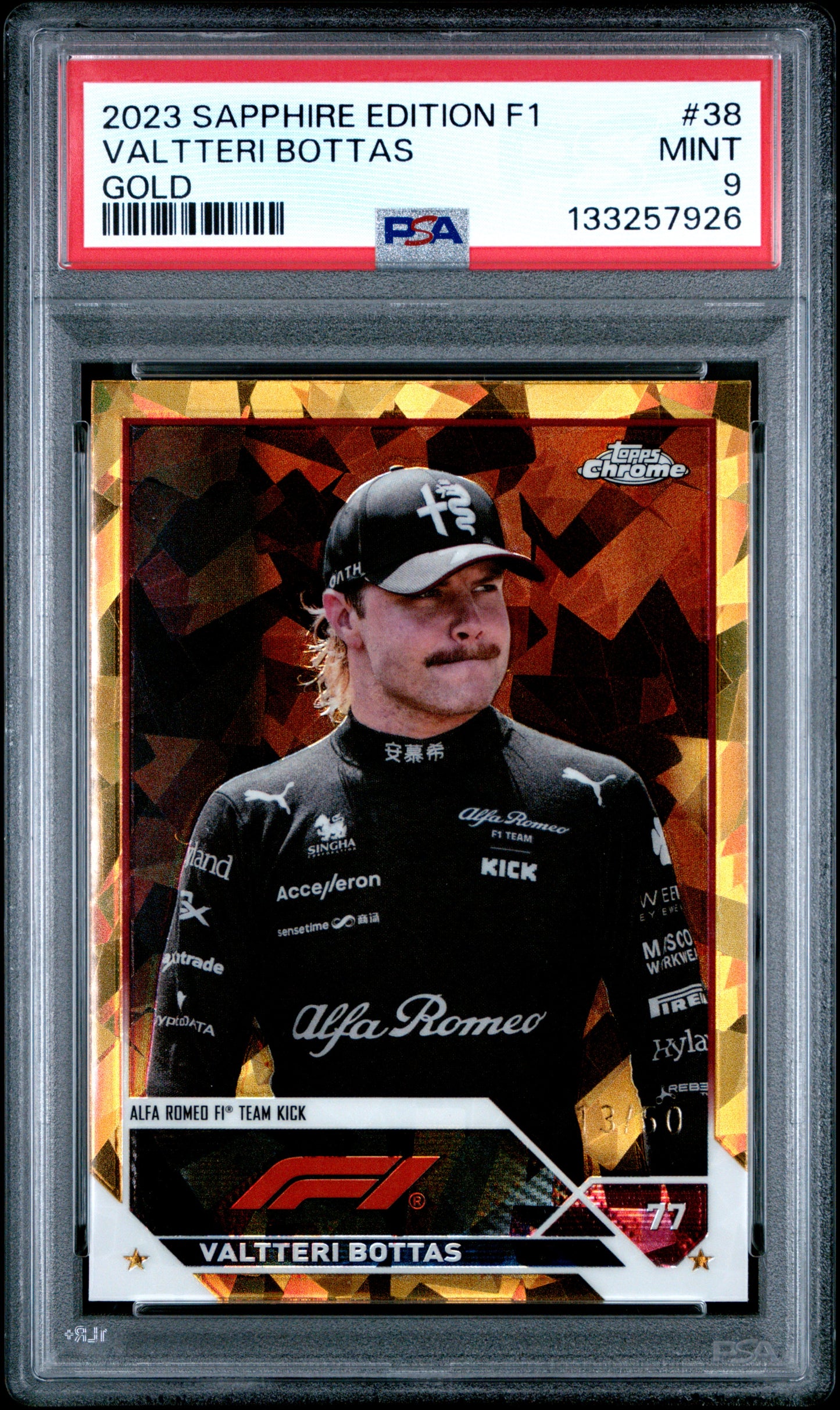 2023 Topps Chrome Sapphire Edition F1 Valtteri Bottas #38 Gold /60 PSA 9 MINT