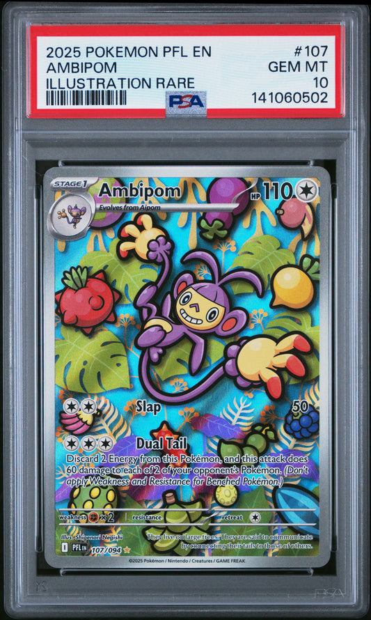 Ambipom #107/094 Illustration Rare PSA 10 GEM MT – 2025 Pokémon PFL EN