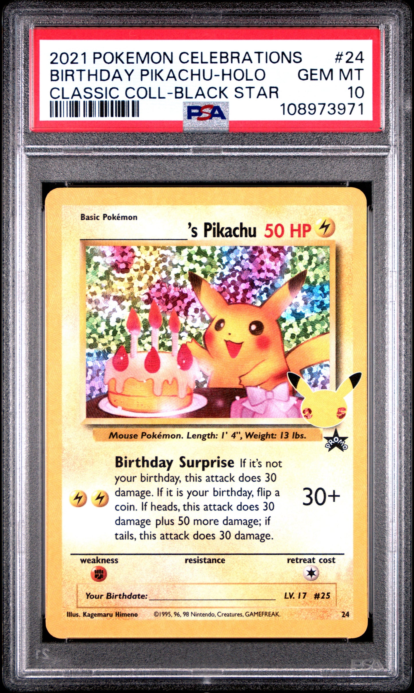 Birthday Pikachu Holo #24 PSA 10 - Front