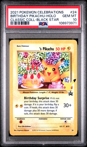 Birthday Pikachu Holo #24 PSA 10 - Pokémon Celebrations Classic Collection Black Star Promo