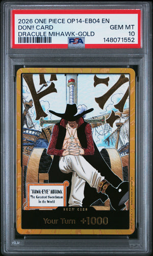 Dracule Mihawk Gold DON!! Card - OP14-EB04 PSA 10 (One Piece Card Game)