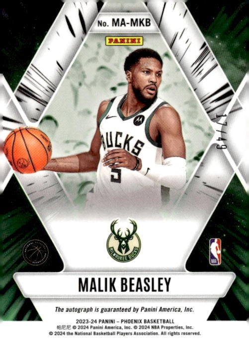 Malik Beasley 2023-24 Panini Phoenix Mythical Auto #MA-MKB Milwaukee Bucks /49