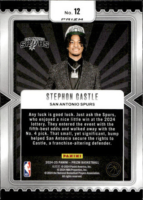 Stephon Castle 2024-25 Panini Prizm Basketball Luck of the Lottery #12 RC Fast Break - San Antonio Spurs
