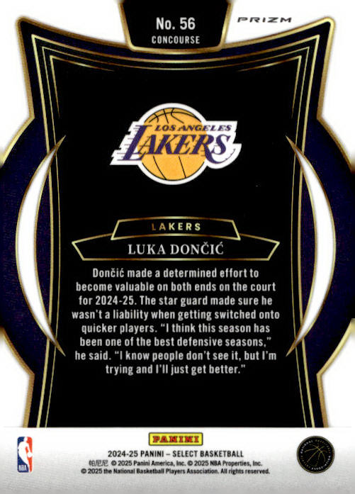 Luka Dončić 2024-25 Panini Select Basketball Concourse #56 Prizm - Los Angeles Lakers