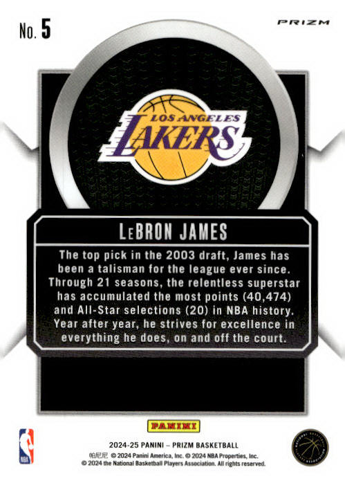 LeBron James 2024-25 Panini Prizm Basketball Talismen #5 - Los Angeles Lakers