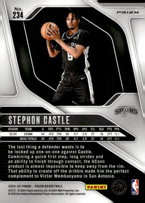 Stephon Castle 2024-25 Panini Prizm Basketball #234 RC Fast Break - San Antonio Spurs