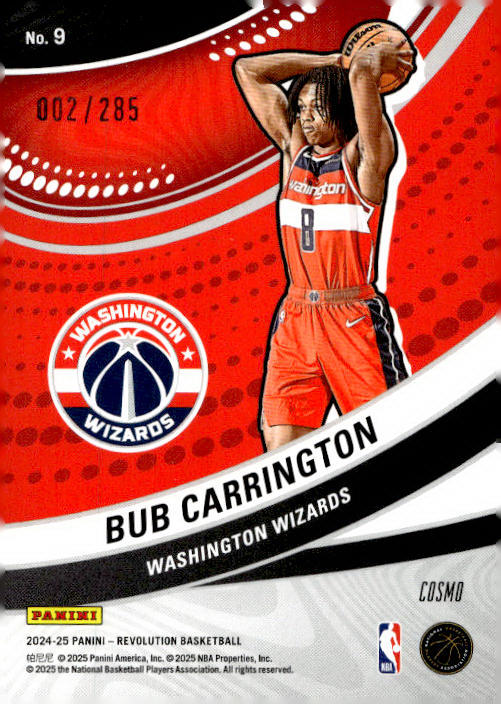 Bub Carrington 2024-25 Panini Revolution Basketball #9 RC Cosmo 002/285 - Washington Wizards