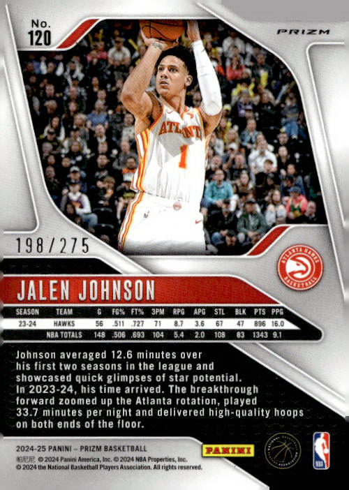 Jalen Johnson 2024-25 Panini Prizm Basketball #120 Mojo 198/275 - Atlanta Hawks