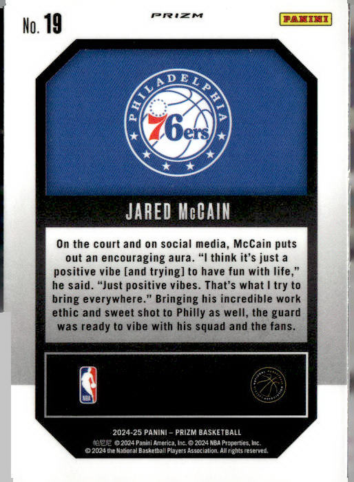 Jared McCain - 2024-25 Panini Prizm Emergent Rookie No. 19