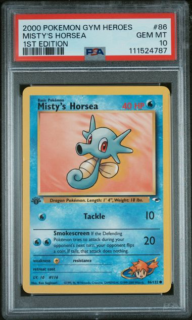 PSA 10 2000 POKEMON GYM HEROES #86 MISTY'S HORSEA 1ST EDITION