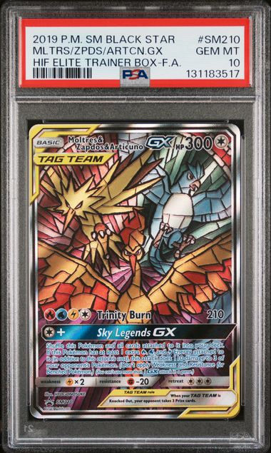 PSA 10 Moltres & Zapdos & Articuno GX SM210 - Card Front