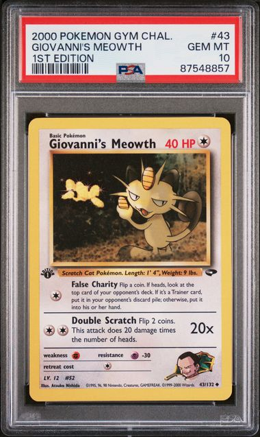 PSA 10 2000 1ST ED POKEMON GYM CHALLENGE #43 GIOVANNI'S MEOWTH 1ST EDITION