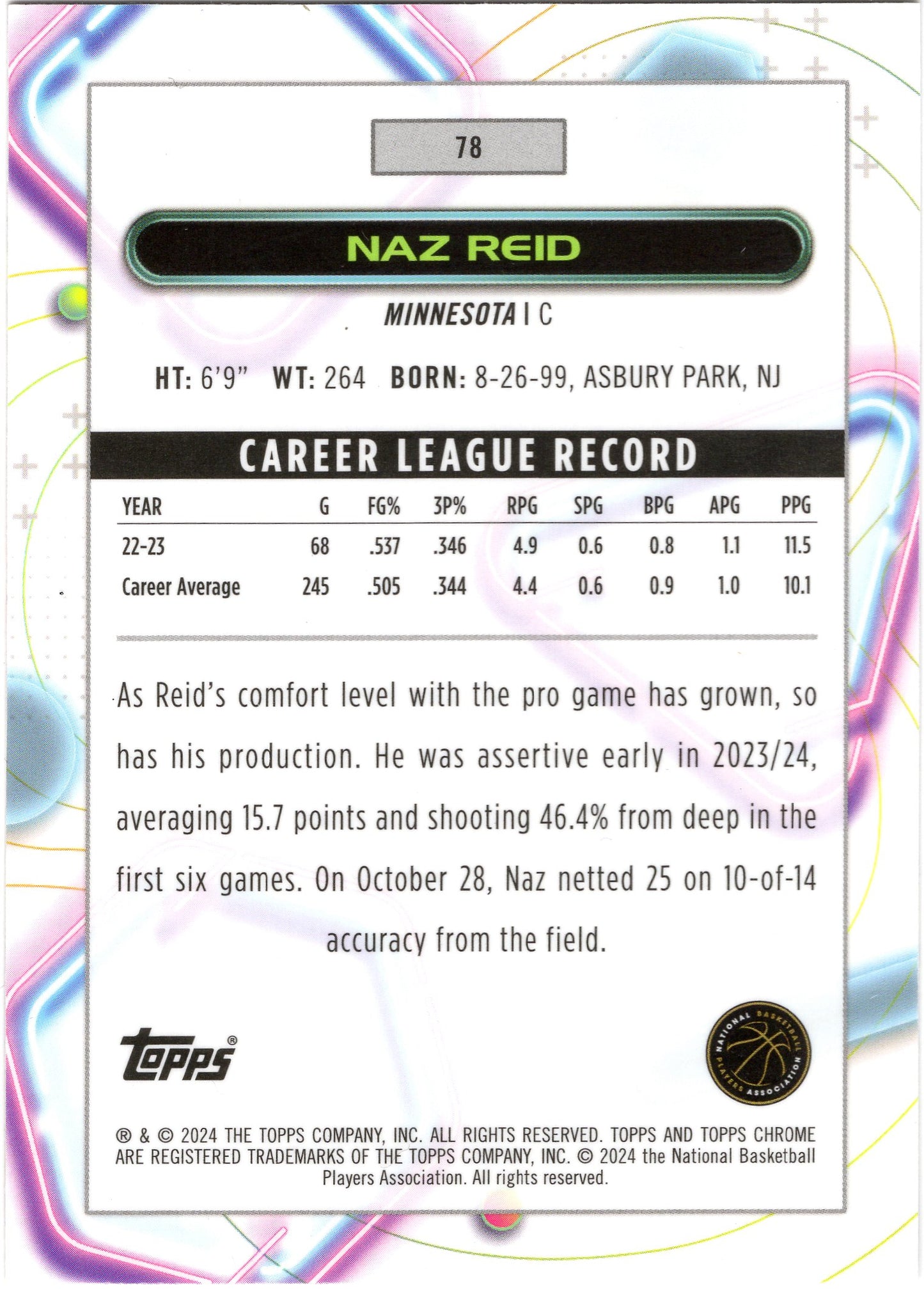 2023-24 Topps Chrome Cosmic #78 Naz Reid