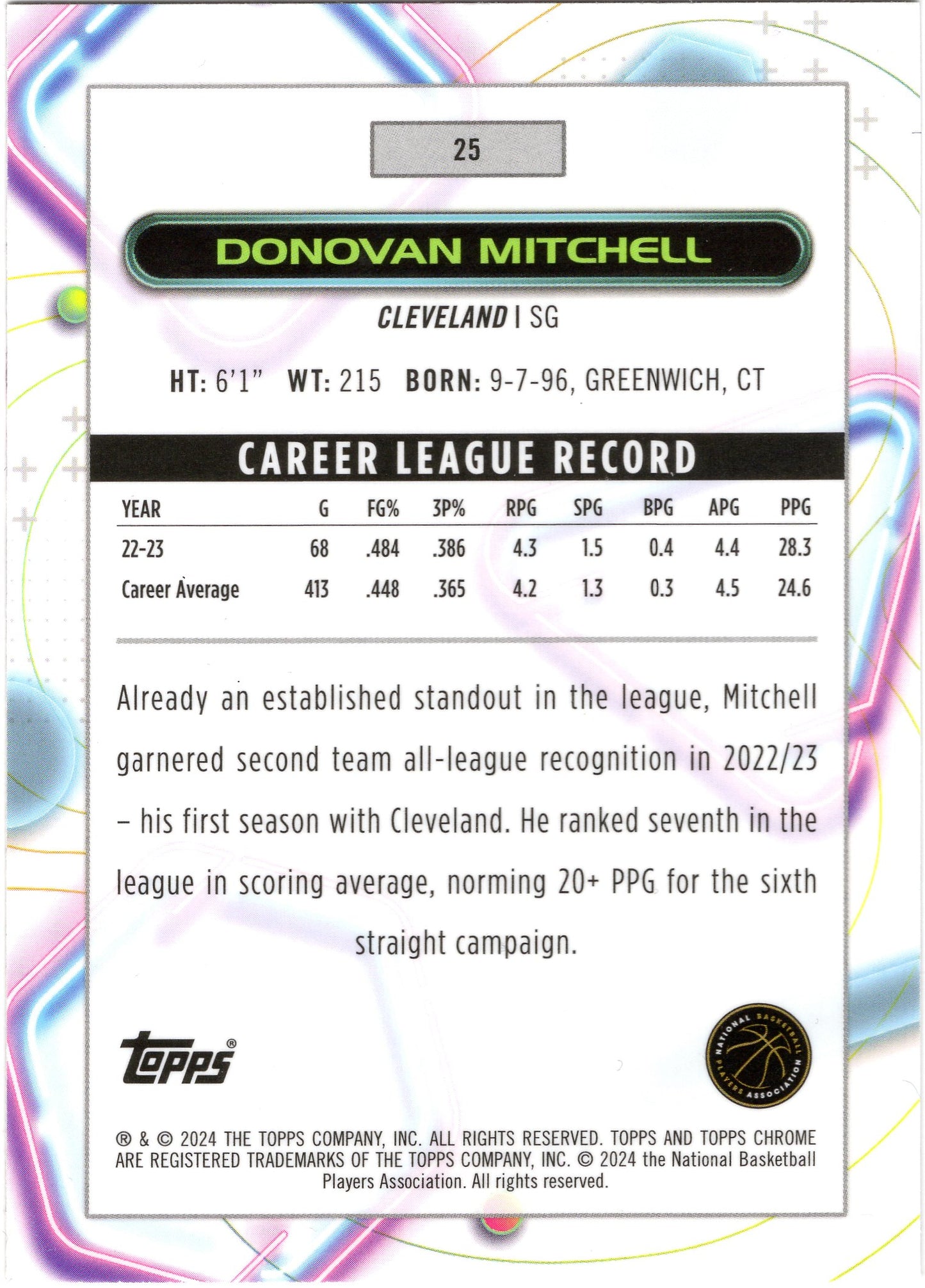 2023-24 Topps Chrome Cosmic #25 Donovan Mitchell
