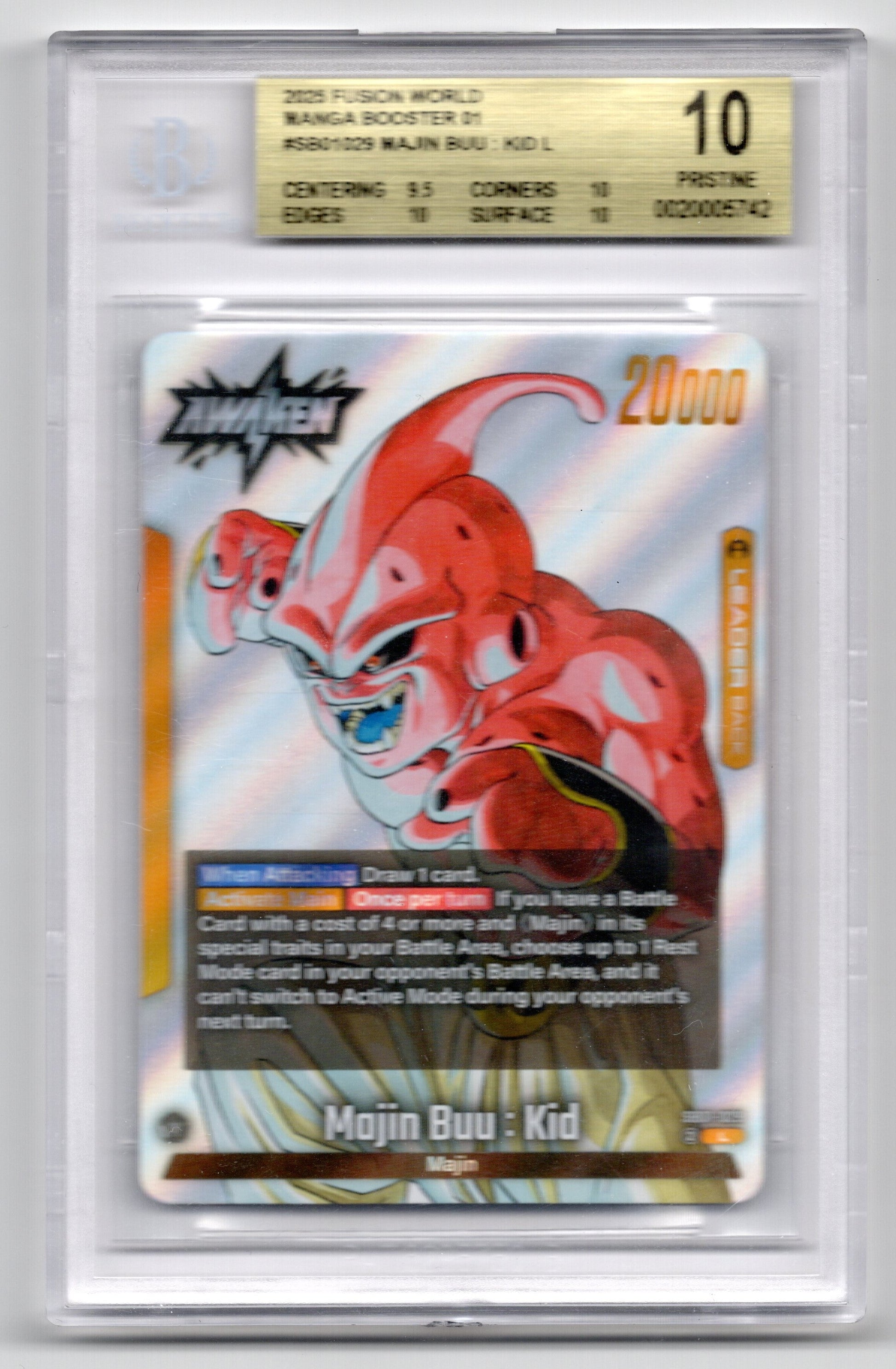 BGS 10 Pristine SB01/029 Majin Buu: Kid L - Dragon Ball Super Fusion World Manga Booster B1