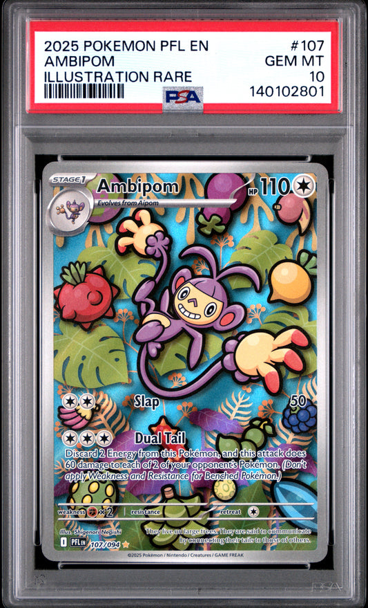 Ambipom Illustration Rare - 107/094 PFL EN - PSA 10 GEM MT (2025 Pokemon Prismatic Evolutions)