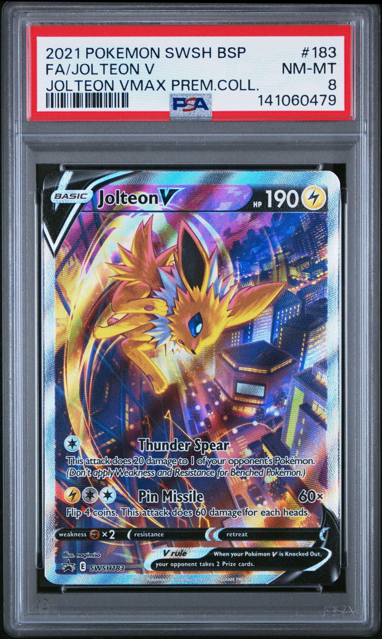 Jolteon V Full Art - SWSH183 - PSA 8 NM-MT (2021 Pokemon SWSH BSP)