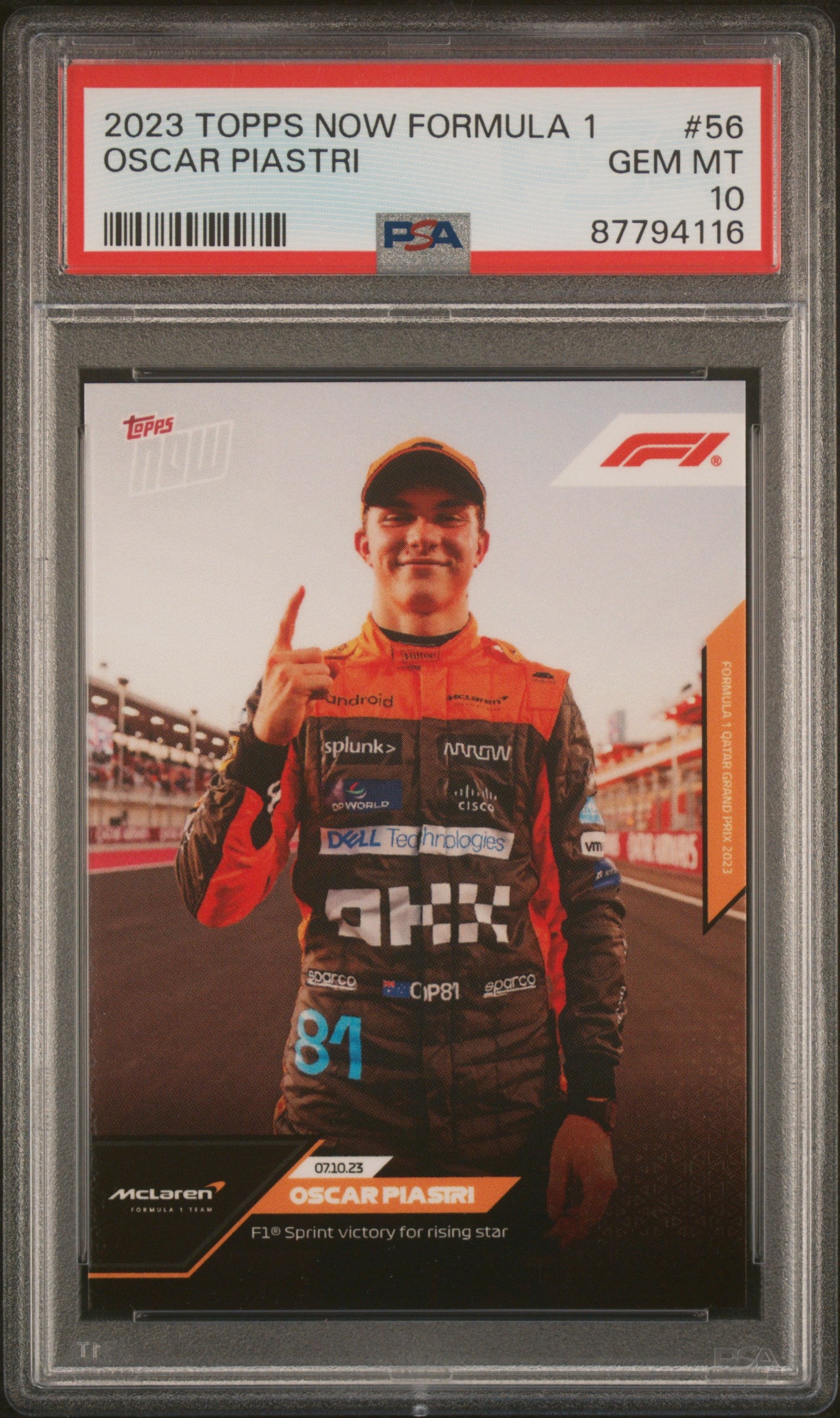 2023 Topps Now Formula 1 #56 Oscar Piastri PSA 10 GEM MT