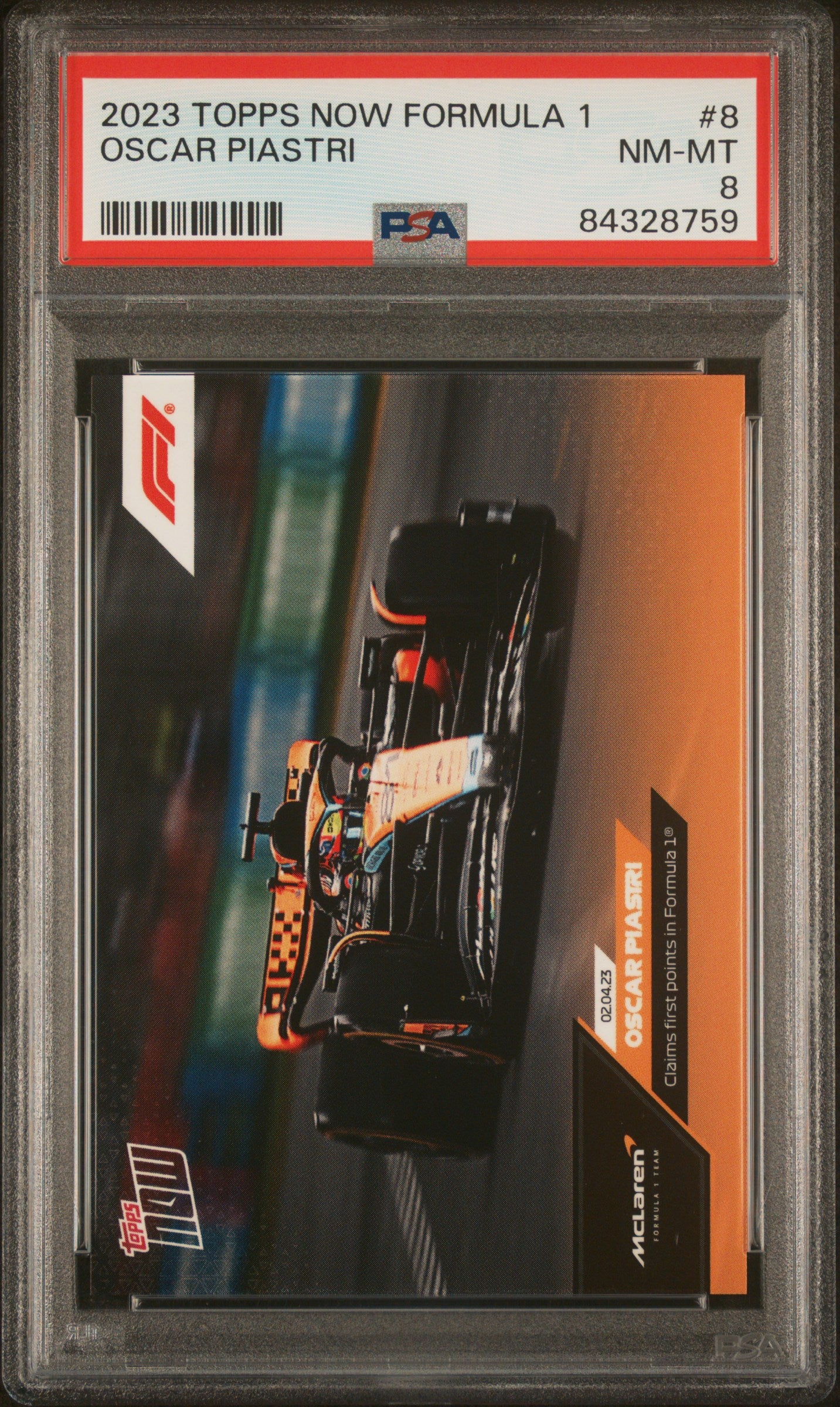 2023 Topps Now Formula 1 #8 Oscar Piastri PSA 8 NM-MT