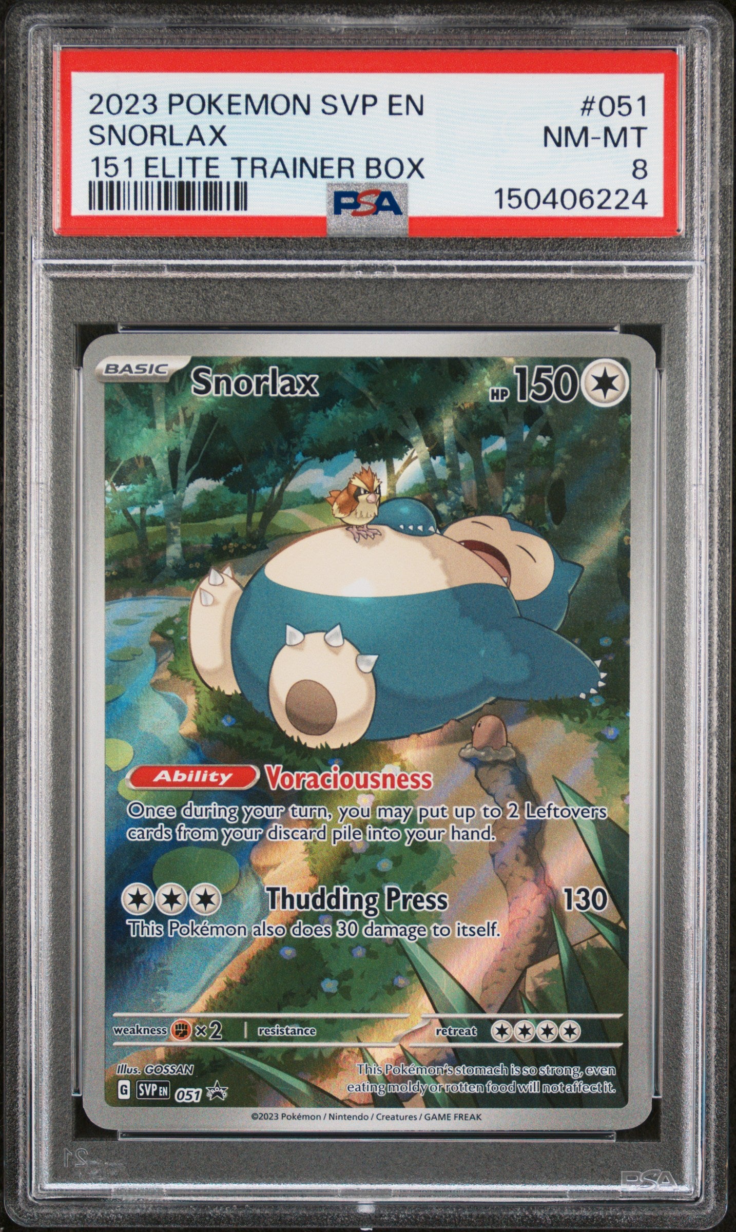 2023 Pokémon SVP EN Snorlax #051 PSA 8 NM-MT — 151 Elite Trainer Box Promo