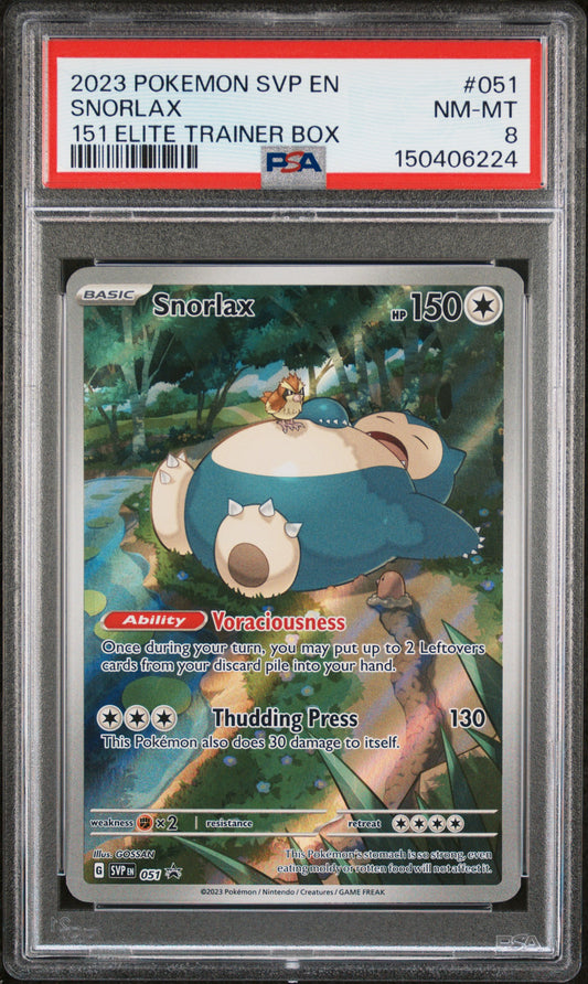 2023 Pokémon SVP EN Snorlax #051 PSA 8 NM-MT — 151 Elite Trainer Box Promo